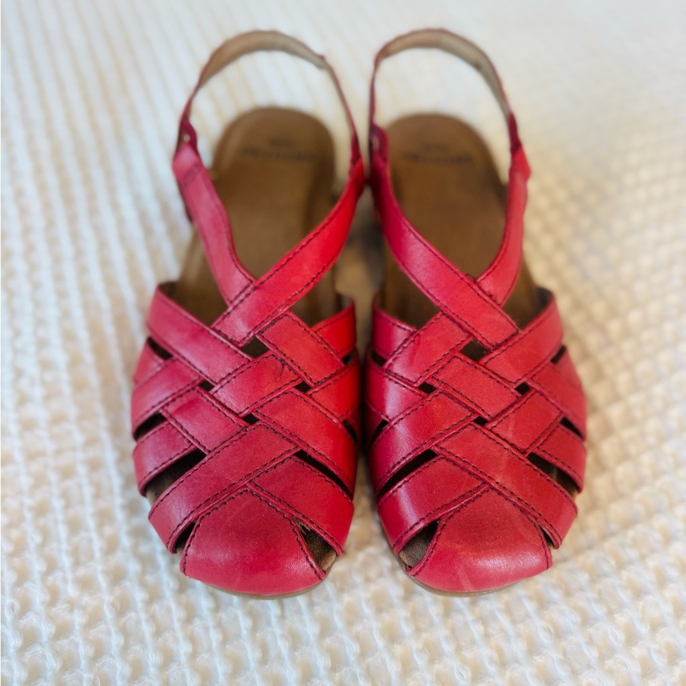 Red Woven Leather Slingback Sandals